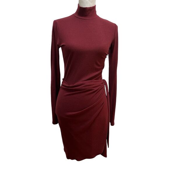 Reformation Dresses & Skirts - Reformation Jeans Julie Ribbed Wrap Mini Dress Size M Merlot Red Long Sleeve